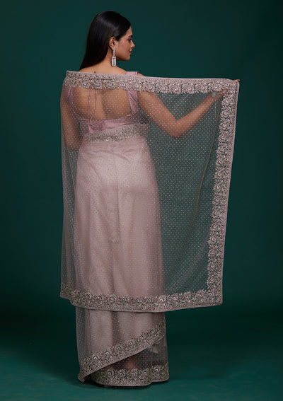 Lavender Zariwork Net Saree - Koskii