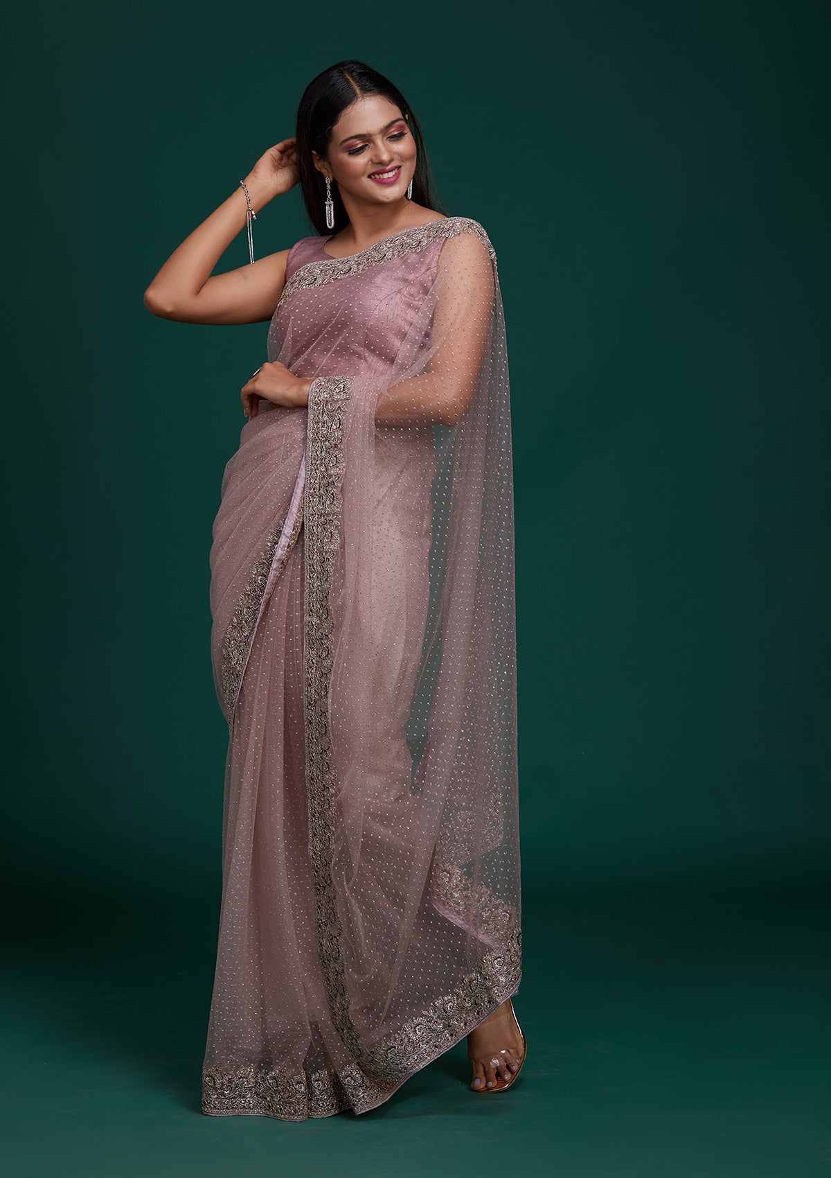 Lavender Zariwork Net Saree - Koskii