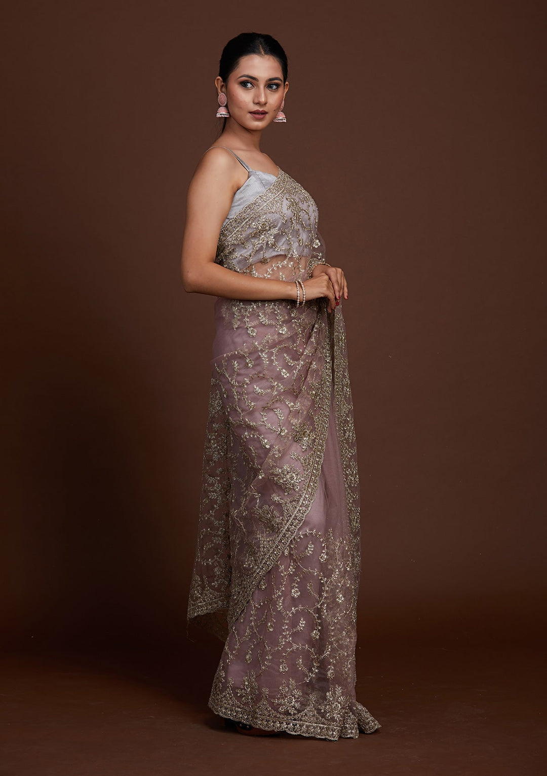 Lavender Zariwork Net Saree-Koskii