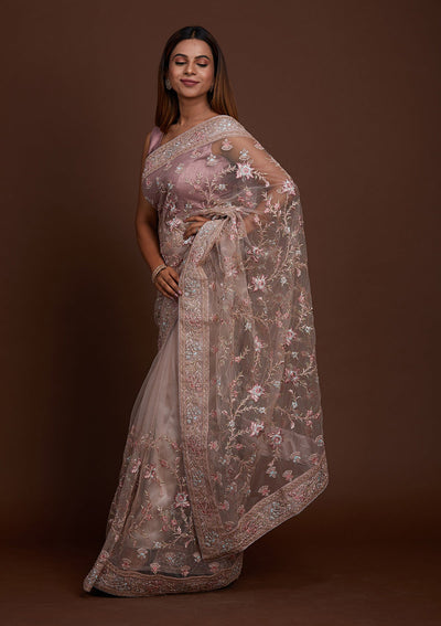 Lavender Zariwork Net Saree-Koskii