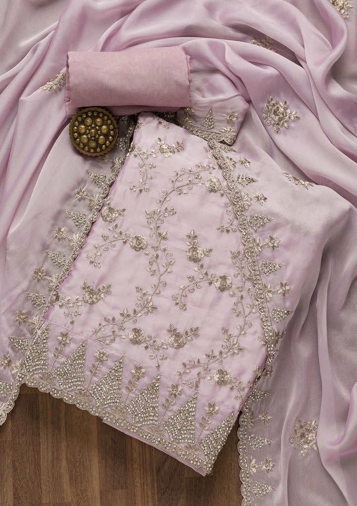 Lavender Zariwork Semi Crepe Unstitched Salwar Suit-Koskii