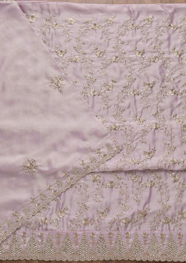 Lavender Zariwork Semi Crepe Unstitched Salwar Suit-Koskii