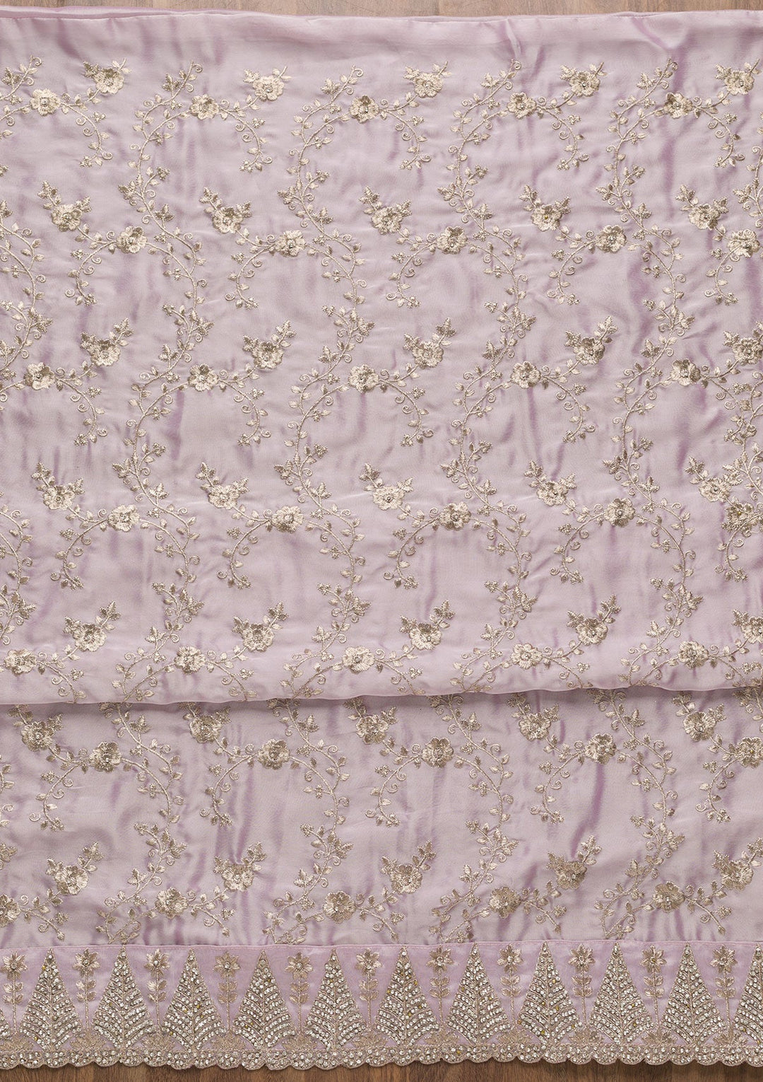 Lavender Zariwork Semi Crepe Unstitched Salwar Suit-Koskii