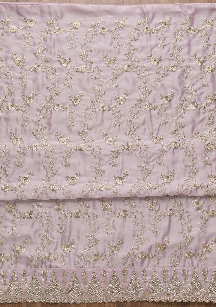 Lavender Zariwork Semi Crepe Unstitched Salwar Suit-Koskii