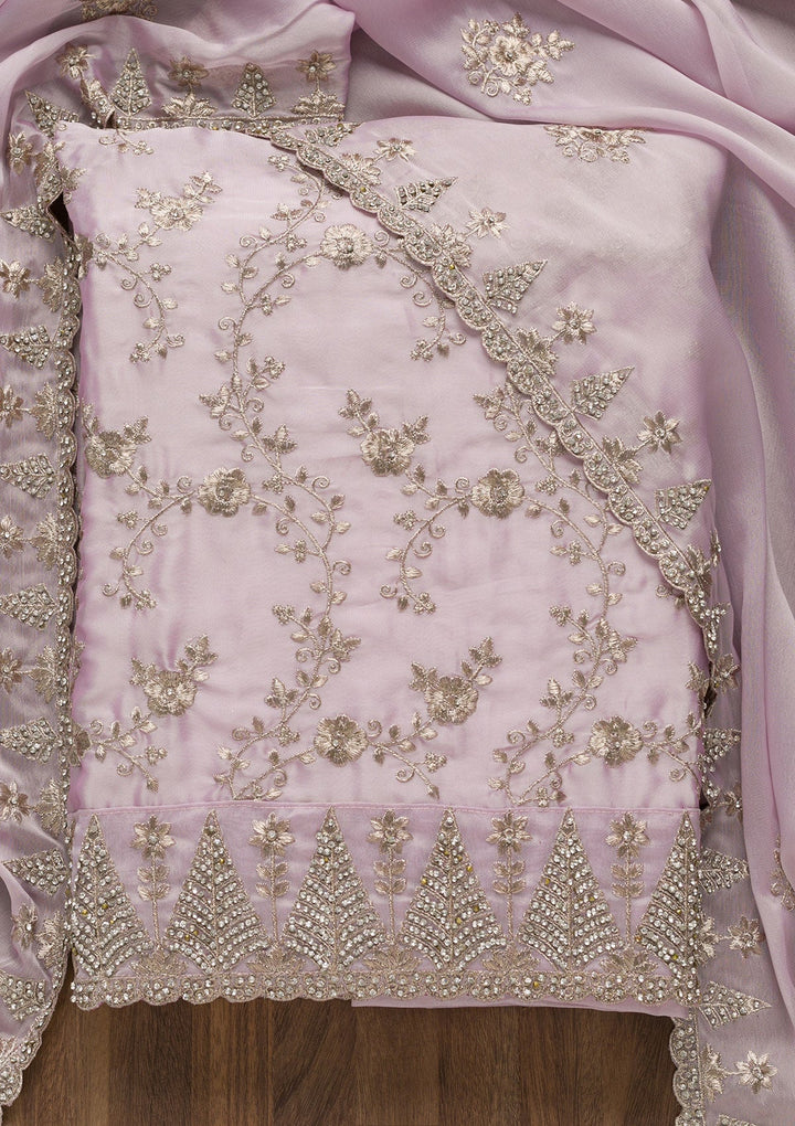 Lavender Zariwork Semi Crepe Unstitched Salwar Suit-Koskii