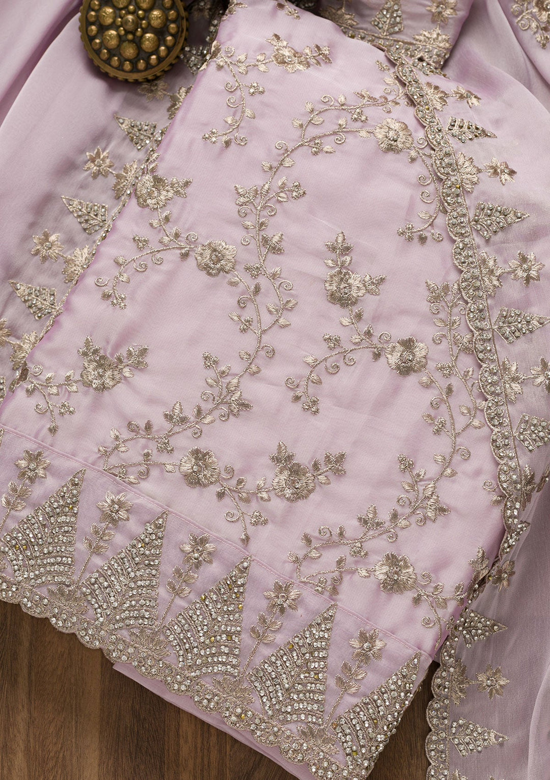 Lavender Zariwork Semi Crepe Unstitched Salwar Suit-Koskii