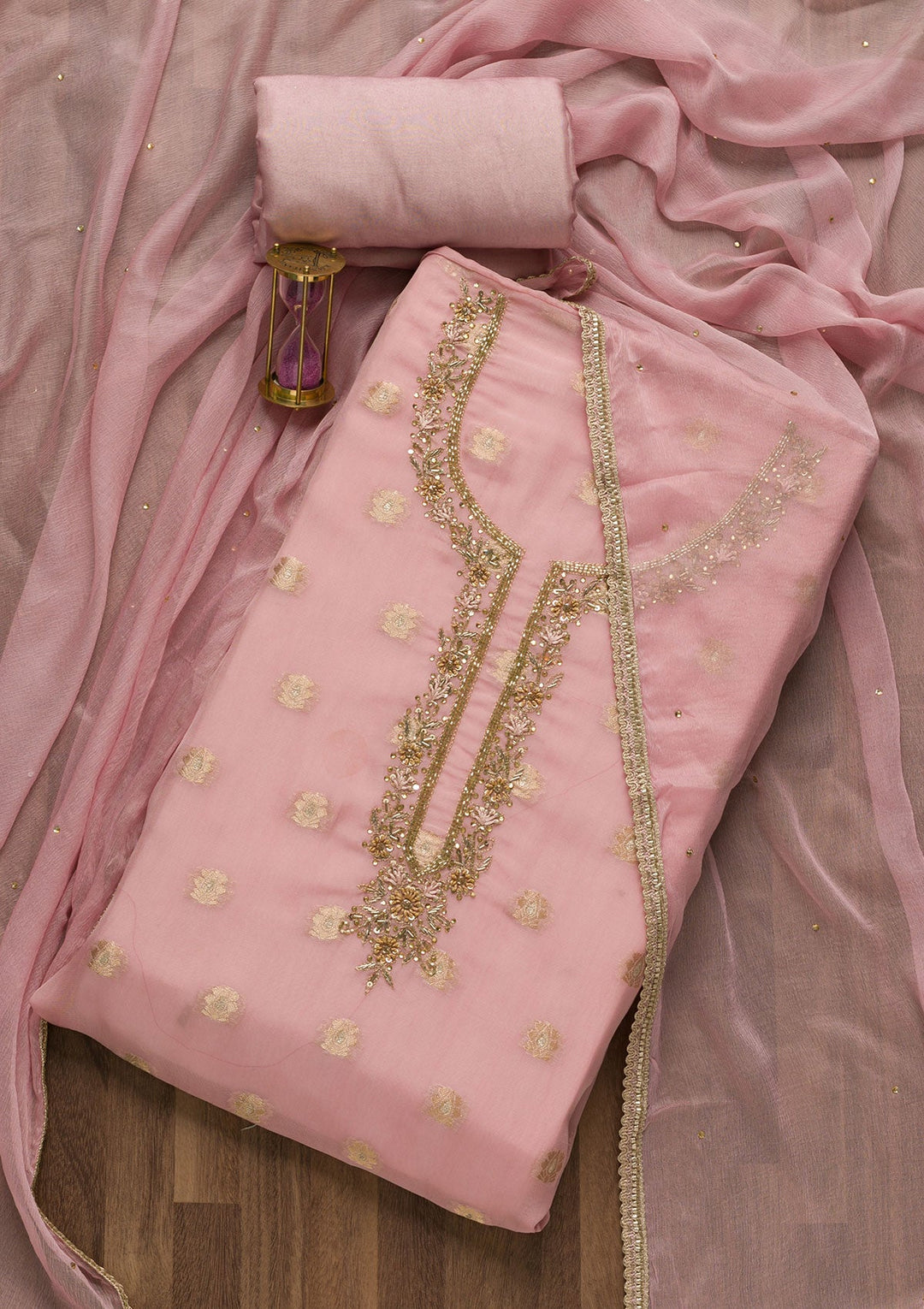 Lavender Zariwork Semi Crepe Unstitched Salwar Suit-Koskii