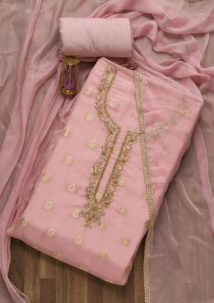 Lavender Zariwork Semi Crepe Unstitched Salwar Suit-Koskii