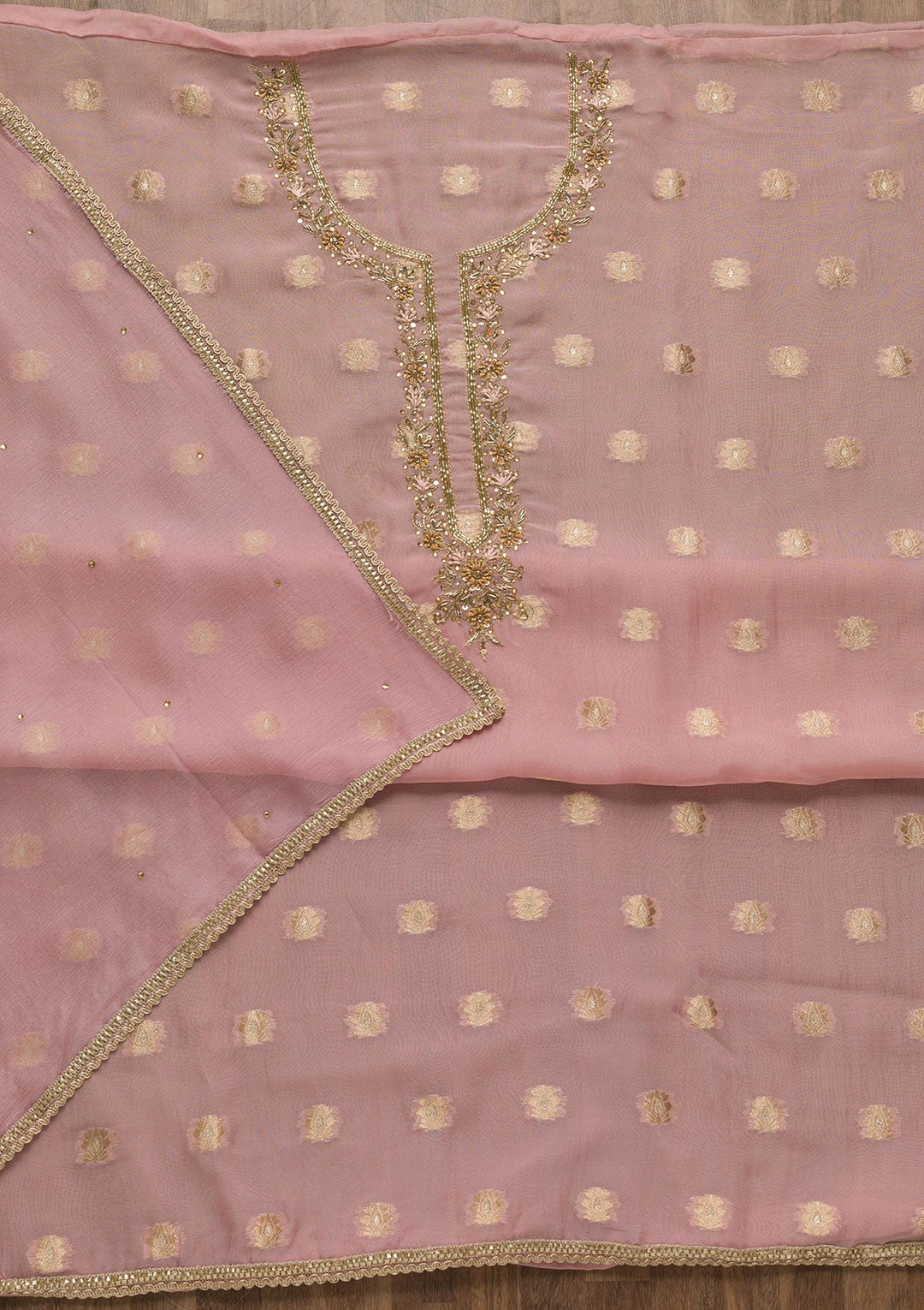 Lavender Zariwork Semi Crepe Unstitched Salwar Suit-Koskii