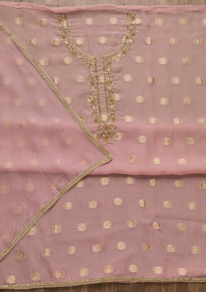 Lavender Zariwork Semi Crepe Unstitched Salwar Suit-Koskii