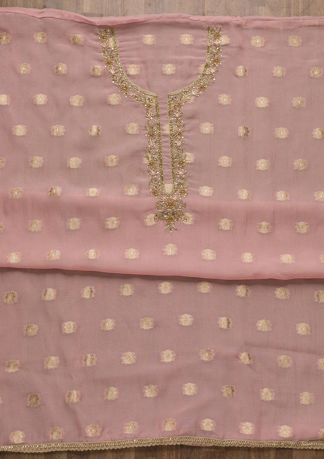 Lavender Zariwork Semi Crepe Unstitched Salwar Suit-Koskii