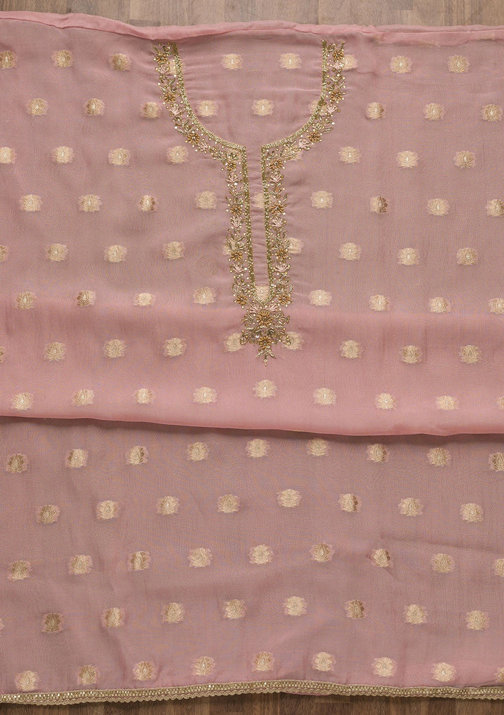 Lavender Zariwork Semi Crepe Unstitched Salwar Suit-Koskii