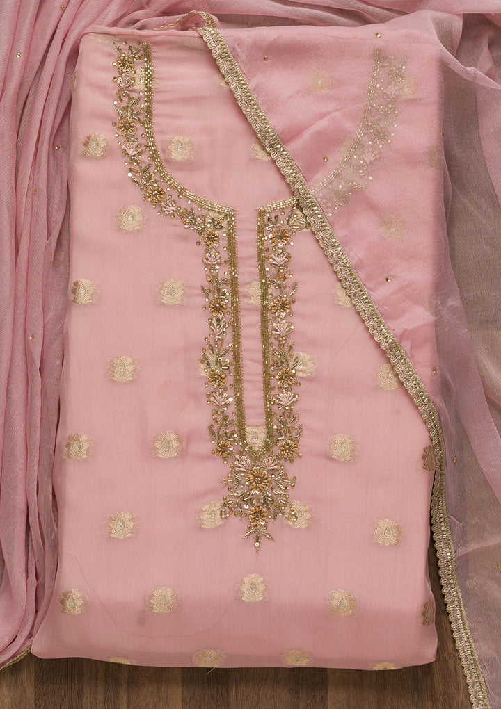 Lavender Zariwork Semi Crepe Unstitched Salwar Suit-Koskii