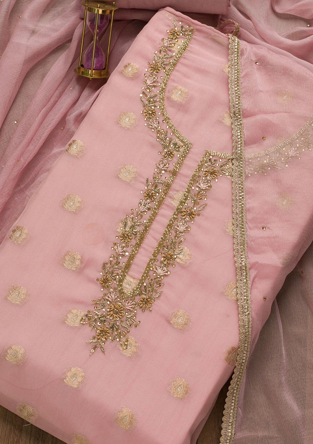 Lavender Zariwork Semi Crepe Unstitched Salwar Suit-Koskii