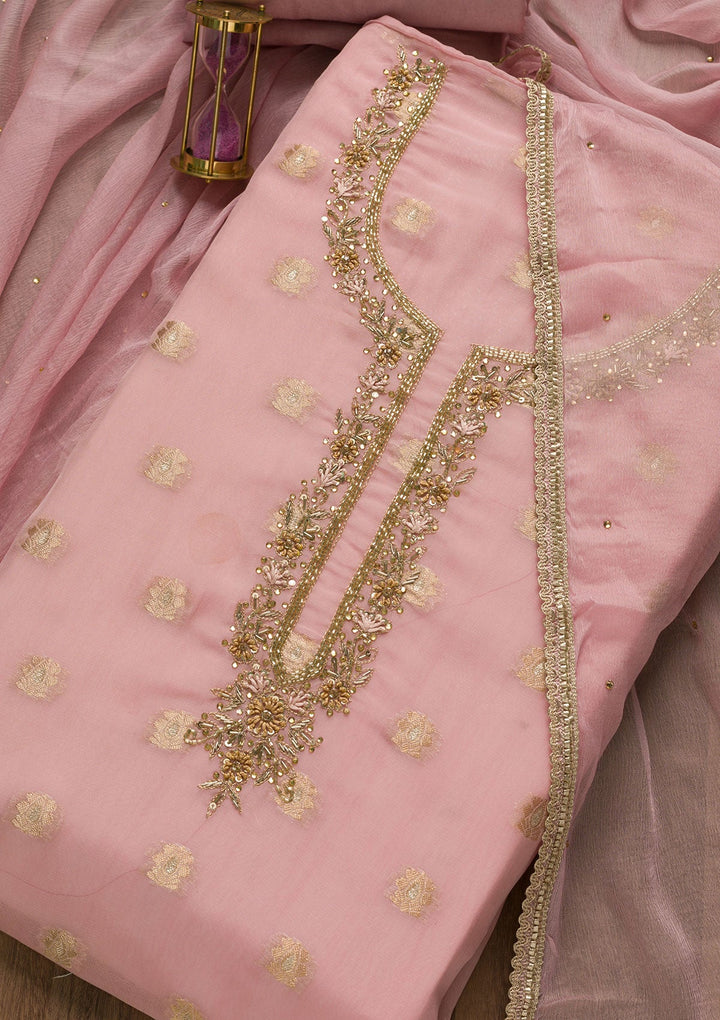 Lavender Zariwork Semi Crepe Unstitched Salwar Suit-Koskii