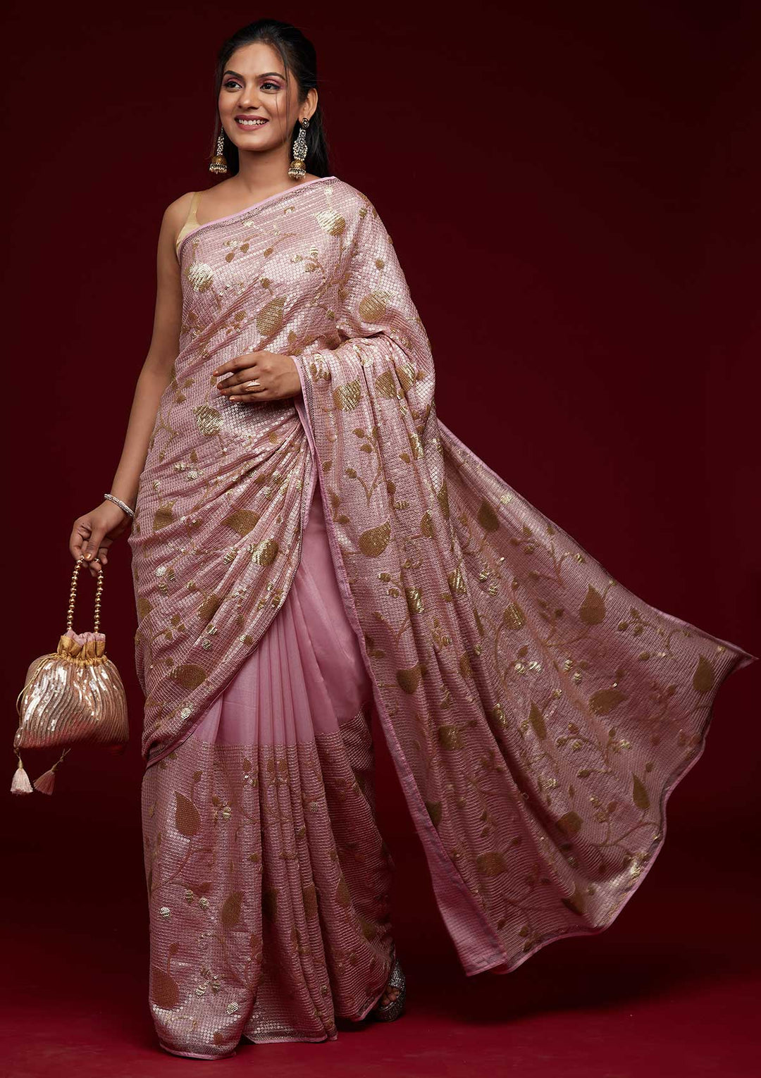 Lavender Zariwork Semi Crepe Saree-Koskii
