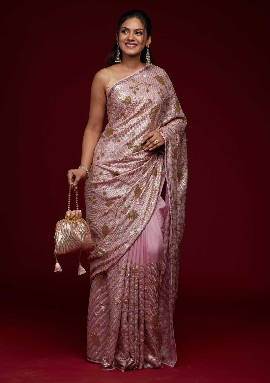 Lavender Zariwork Semi Crepe Saree-Koskii