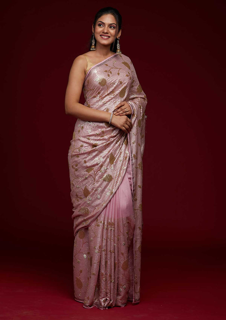 Lavender Zariwork Semi Crepe Saree-Koskii