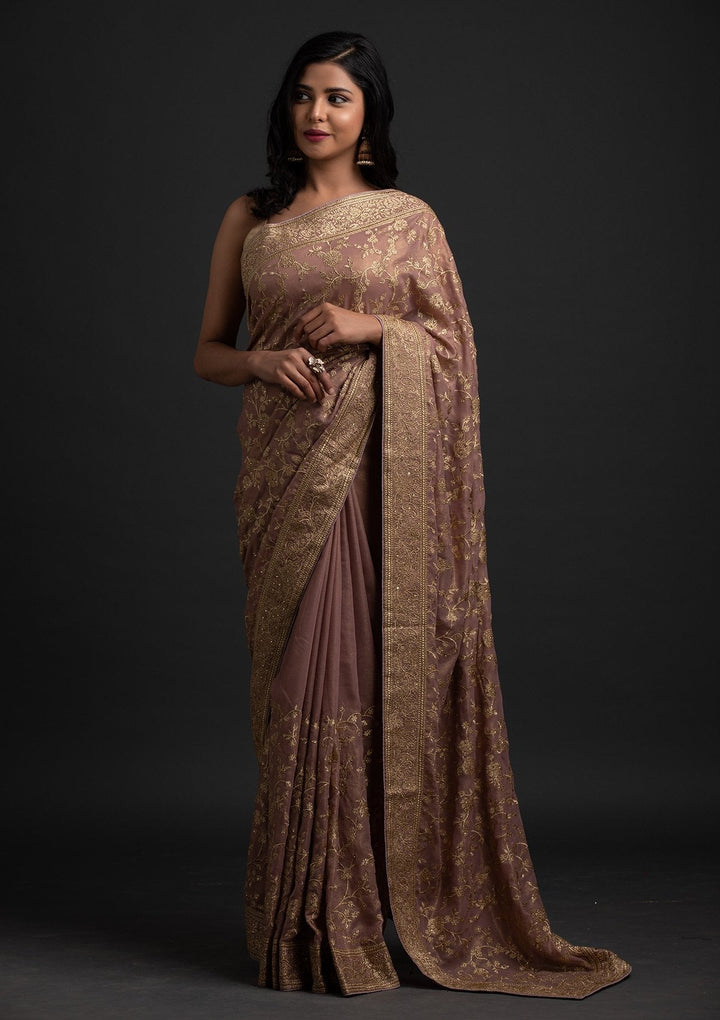 Lavender Zariwork Shimmer Designer Saree - koskii