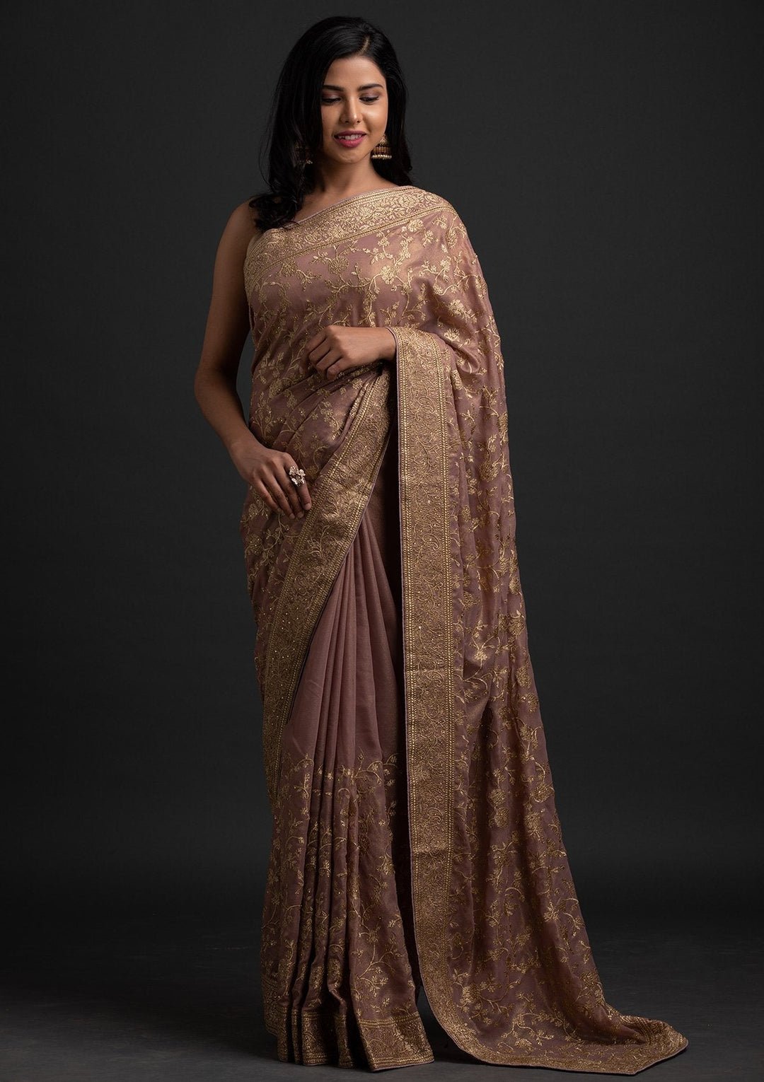 Lavender Zariwork Shimmer Designer Saree - koskii
