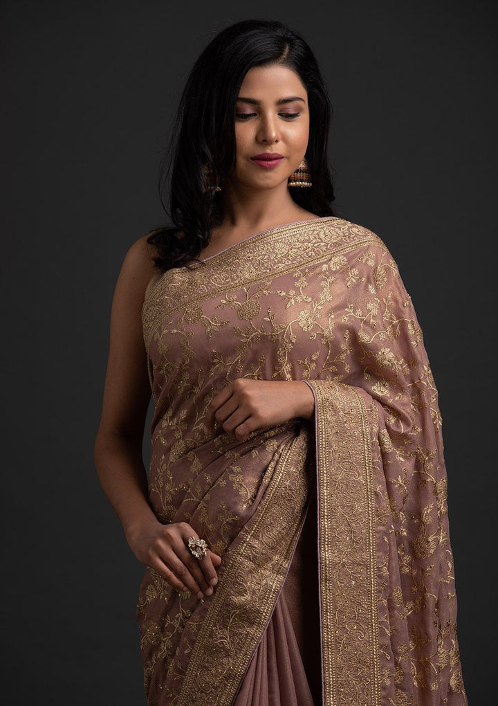 Lavender Zariwork Shimmer Designer Saree - koskii