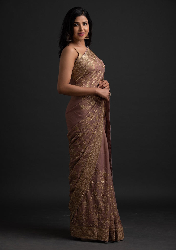 Lavender Zariwork Shimmer Designer Saree - koskii