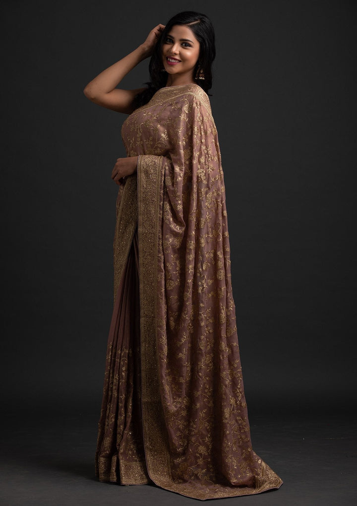 Lavender Zariwork Shimmer Designer Saree - koskii