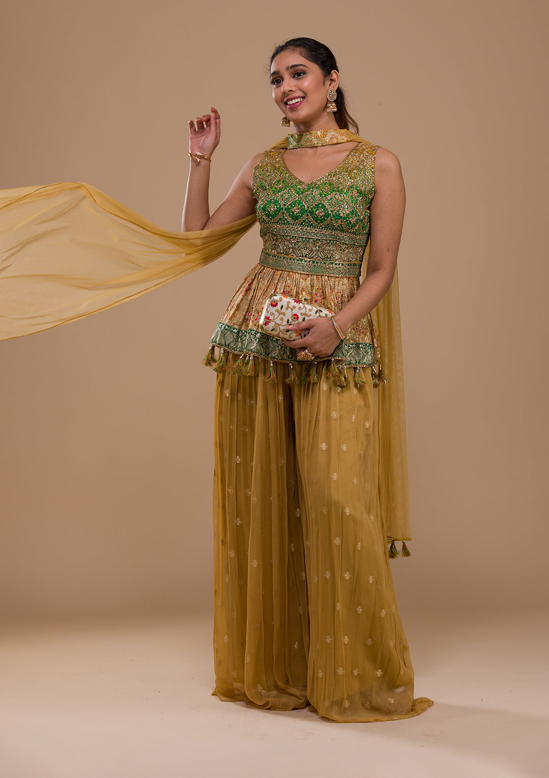 Leaf Green Cutdana Georgette Readymade Salwar Kameez-Koskii