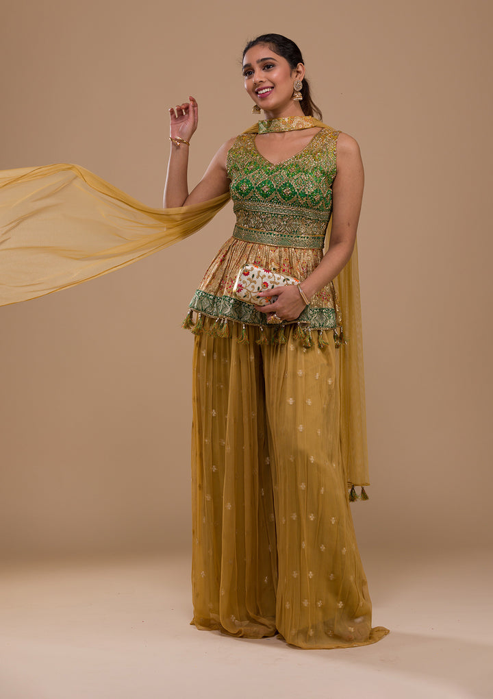 Leaf Green Cutdana Georgette Readymade Salwar Kameez-Koskii