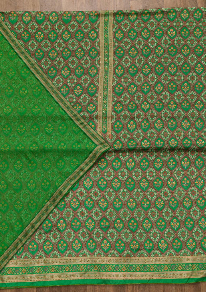 Leaf Green Soft Silk Printed Unstitched Salwar Suit-koskii