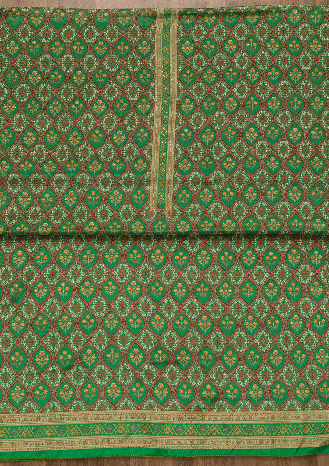 Leaf Green Soft Silk Printed Unstitched Salwar Suit-koskii
