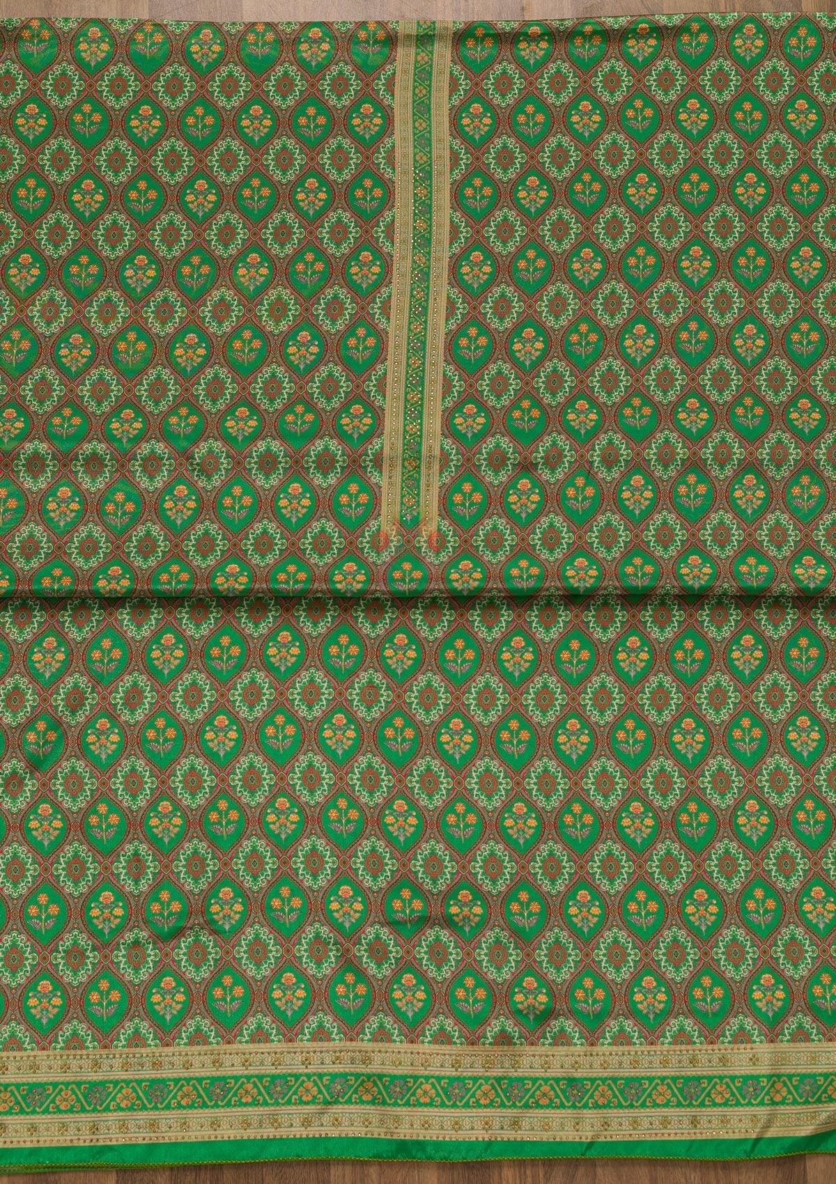Leaf Green Soft Silk Printed Unstitched Salwar Suit-koskii