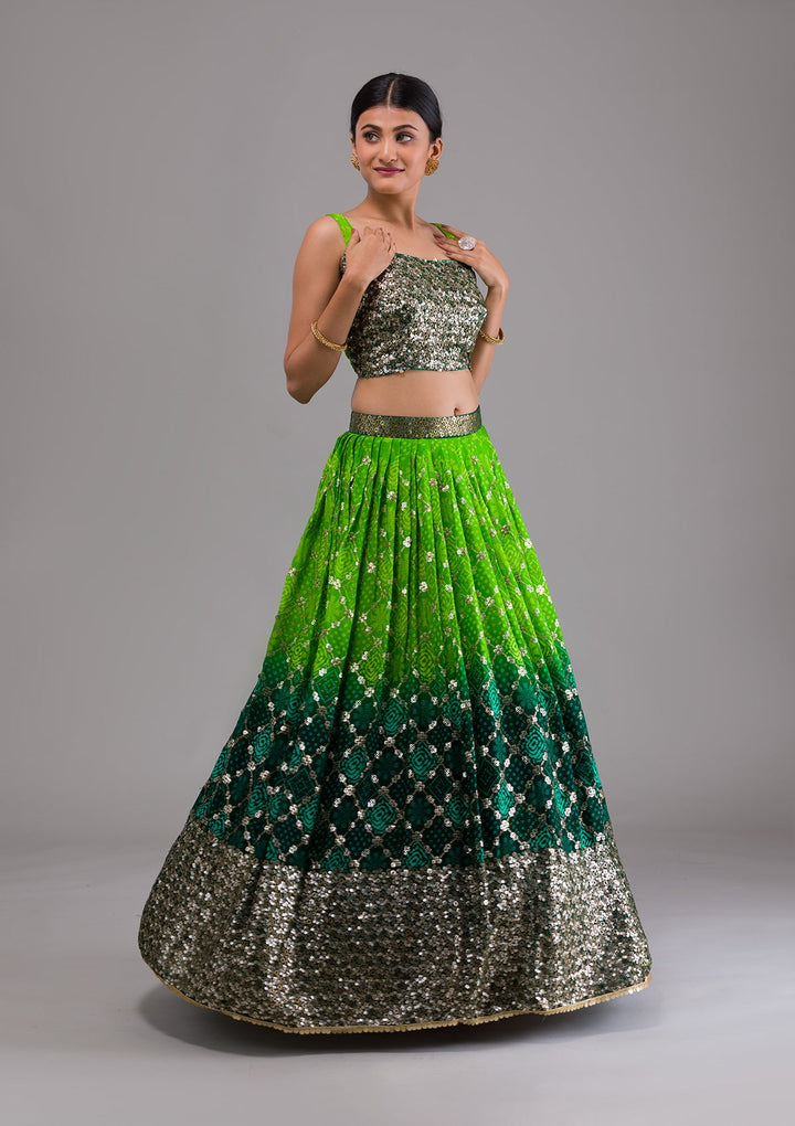 Leaf Green Sequins Georgette Designer Lehenga-Koskii