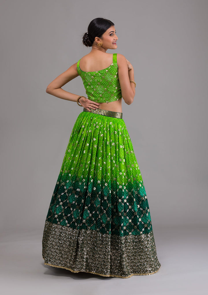 Leaf Green Sequins Georgette Designer Lehenga-Koskii