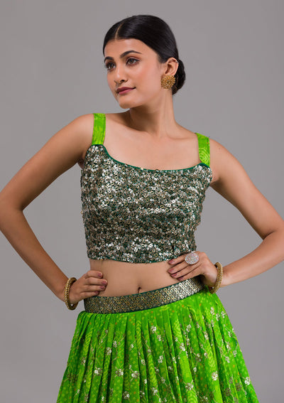 Leaf Green Sequins Georgette Designer Lehenga-Koskii