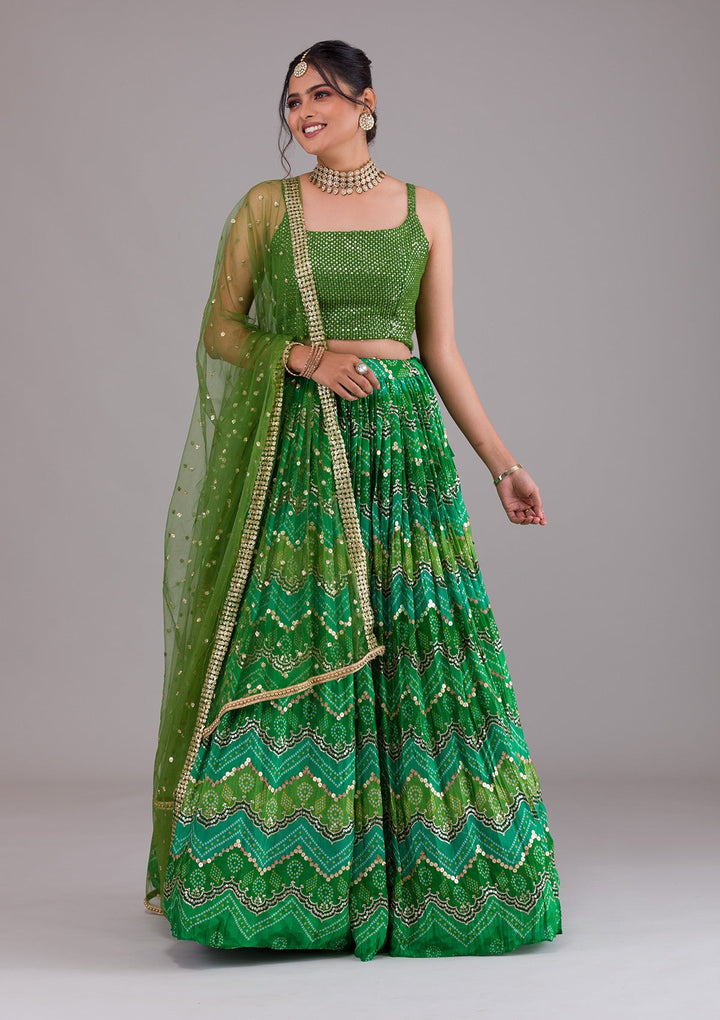 Leaf Green Sequins Georgette Lehenga-Koskii