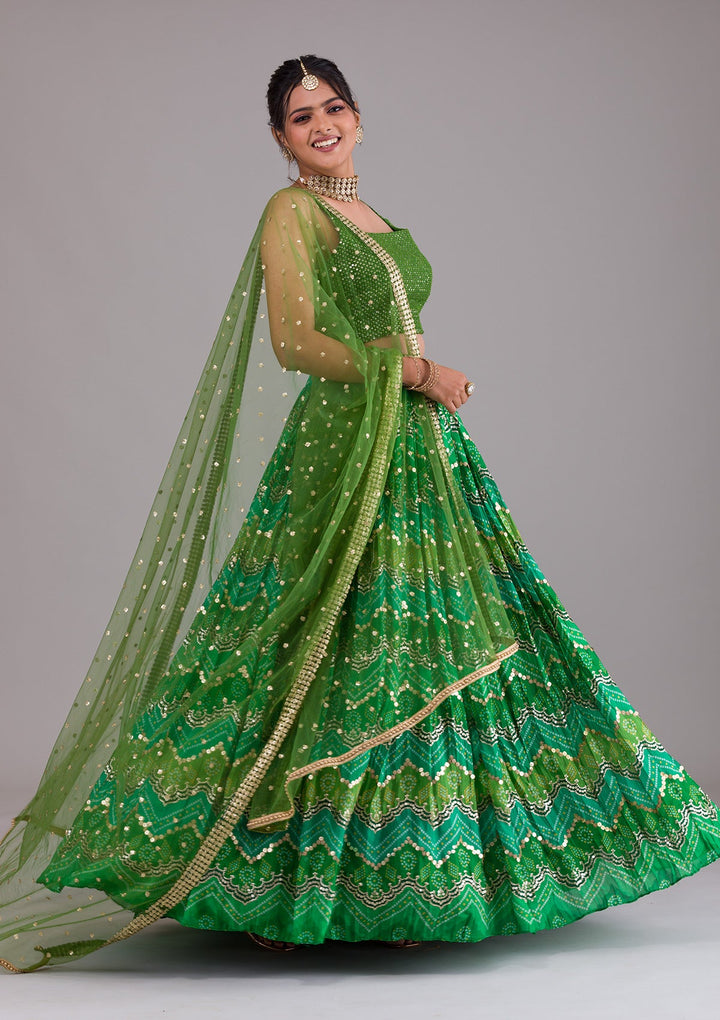 Leaf Green Sequins Georgette Lehenga-Koskii