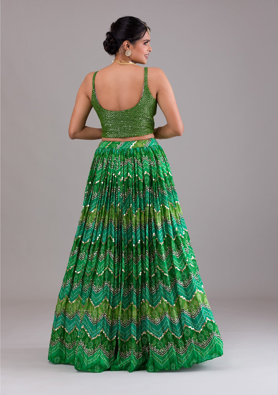 Leaf Green Sequins Georgette Lehenga-Koskii