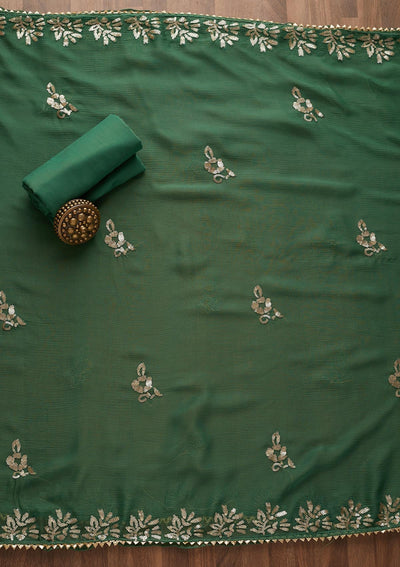 Leaf Green Sequins Georgette Semi-Stitched Salwar Suit-Koskii