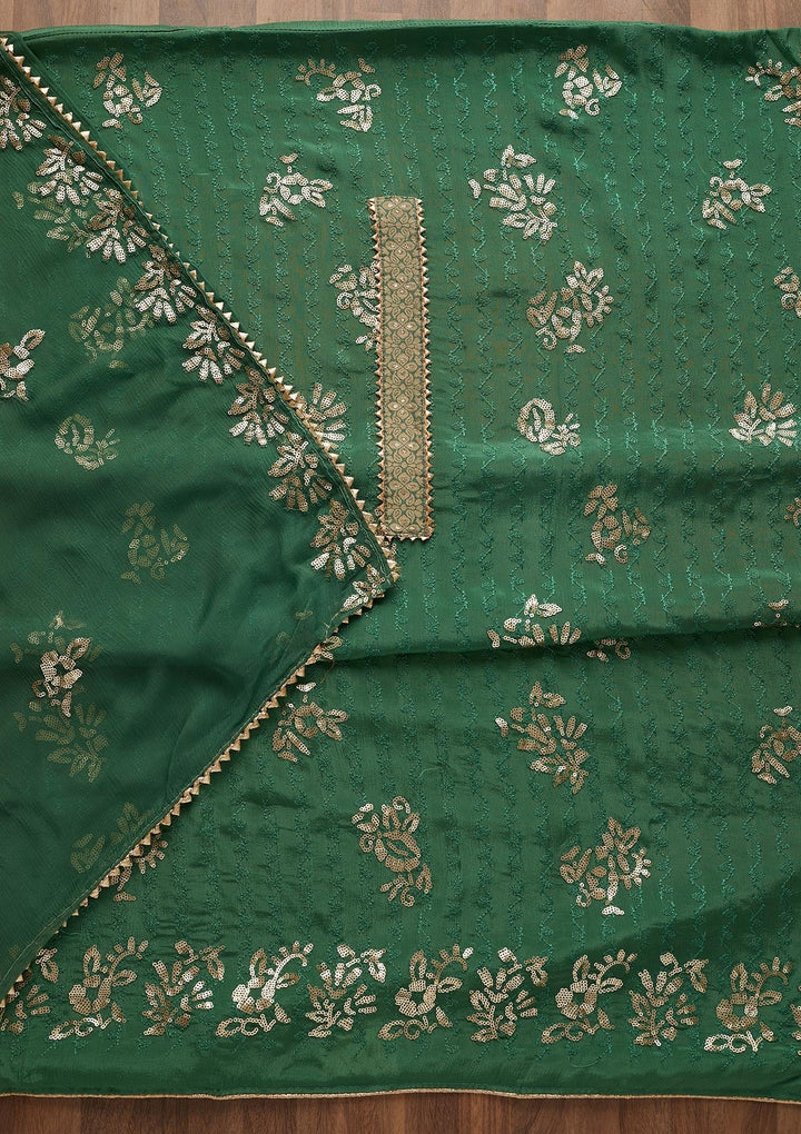 Leaf Green Sequins Georgette Semi-Stitched Salwar Suit-Koskii