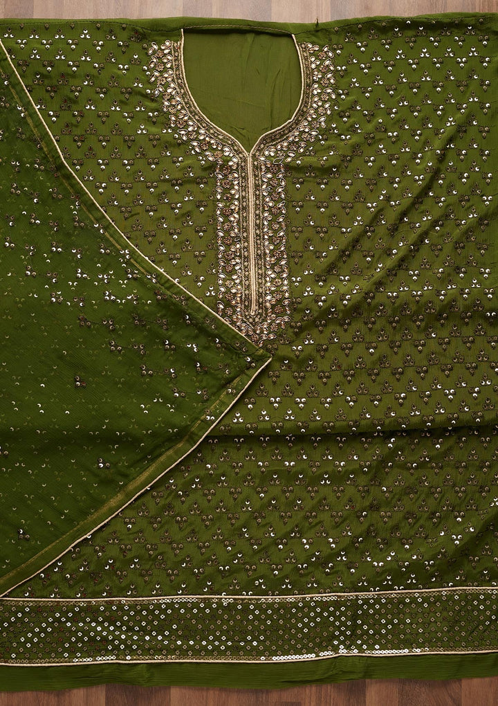 Leaf Green Sequins Georgette Unstitched Salwar Suit - Koskii