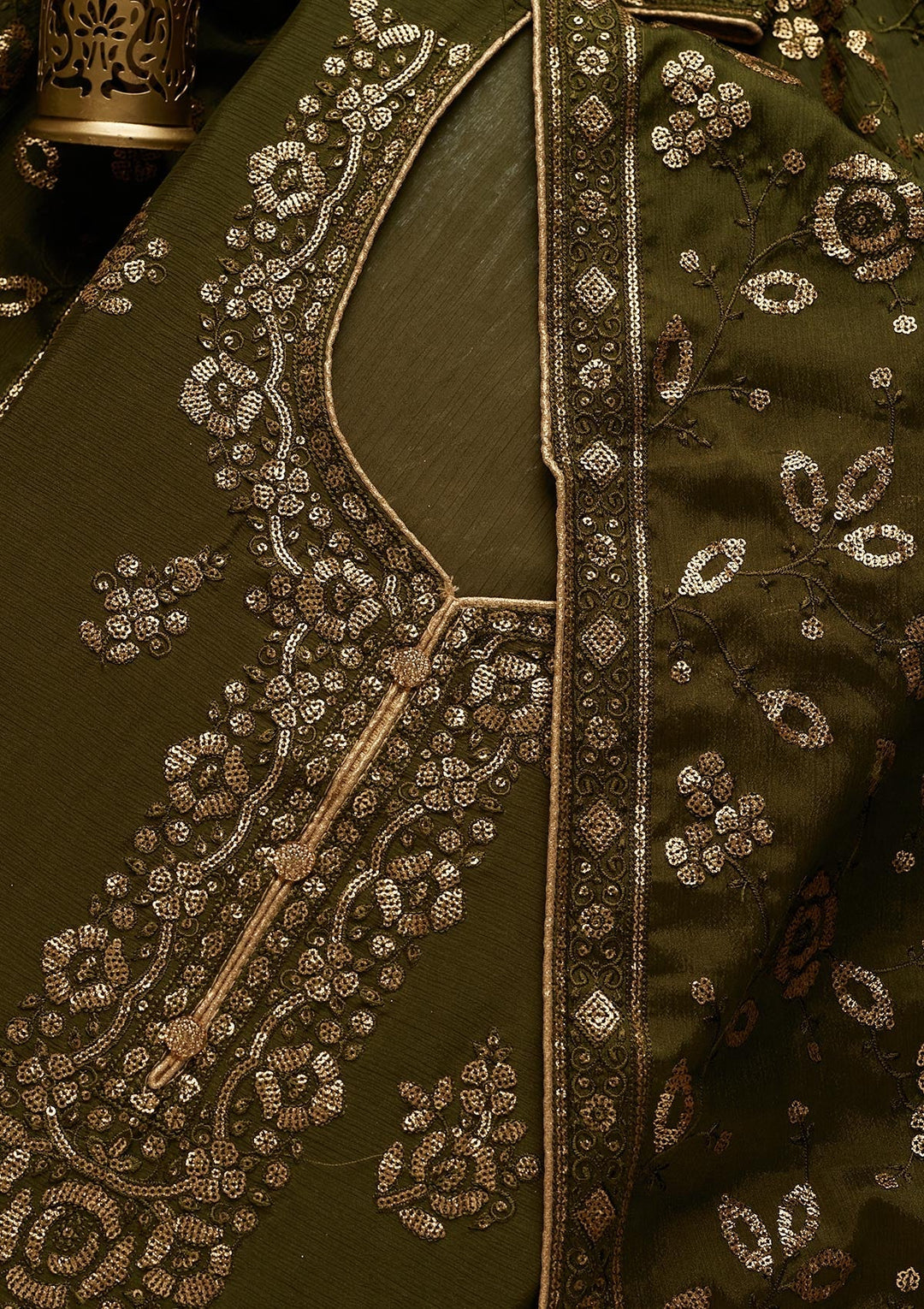 Leaf Green Sequins Georgette Unstitched Salwar Suit - Koskii