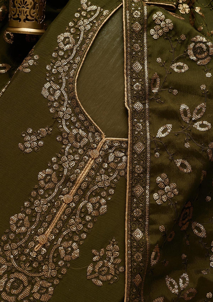 Leaf Green Sequins Georgette Unstitched Salwar Suit - Koskii