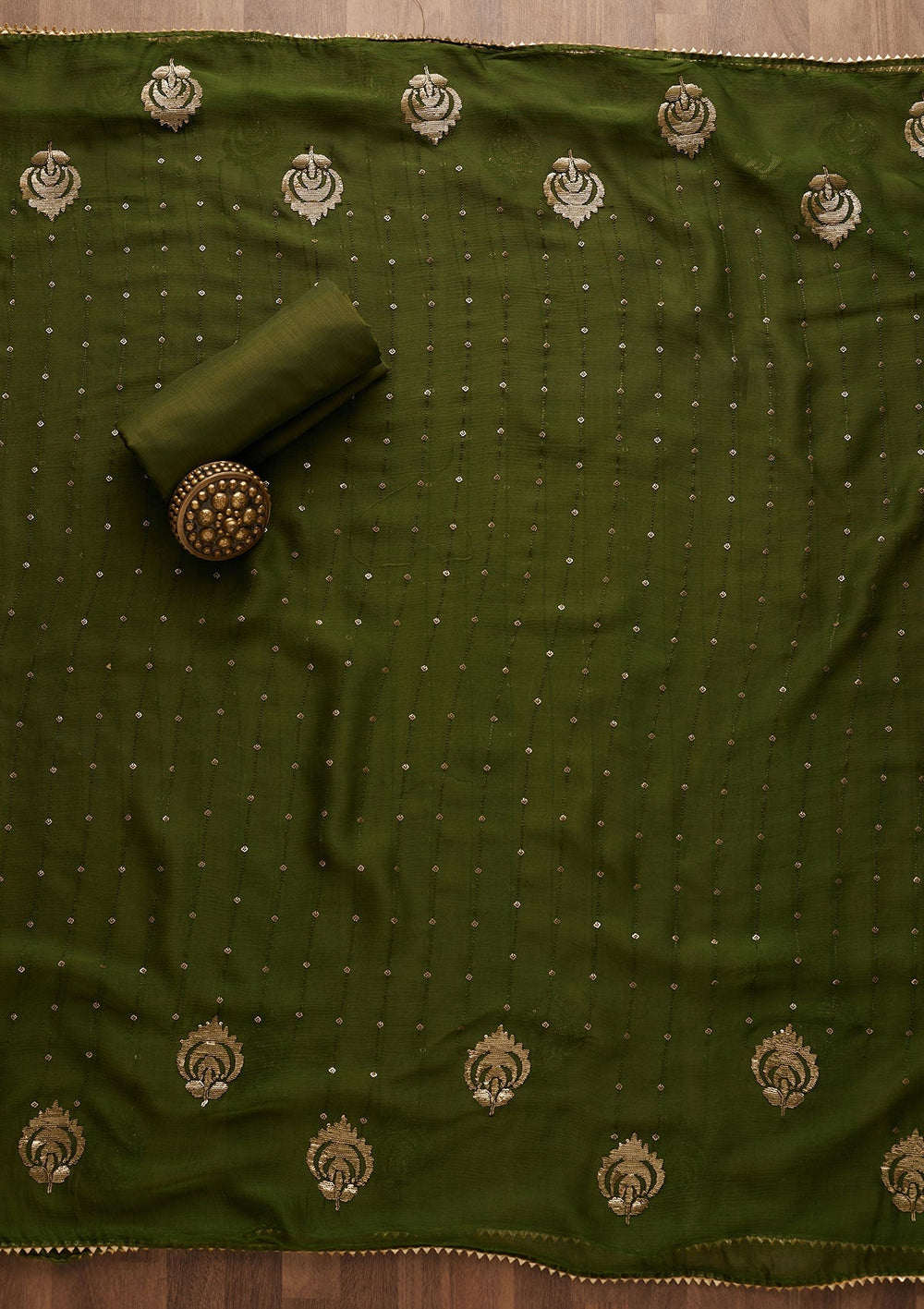 Leaf Green Sequins Georgette Unstitched Salwar Suit-Koskii
