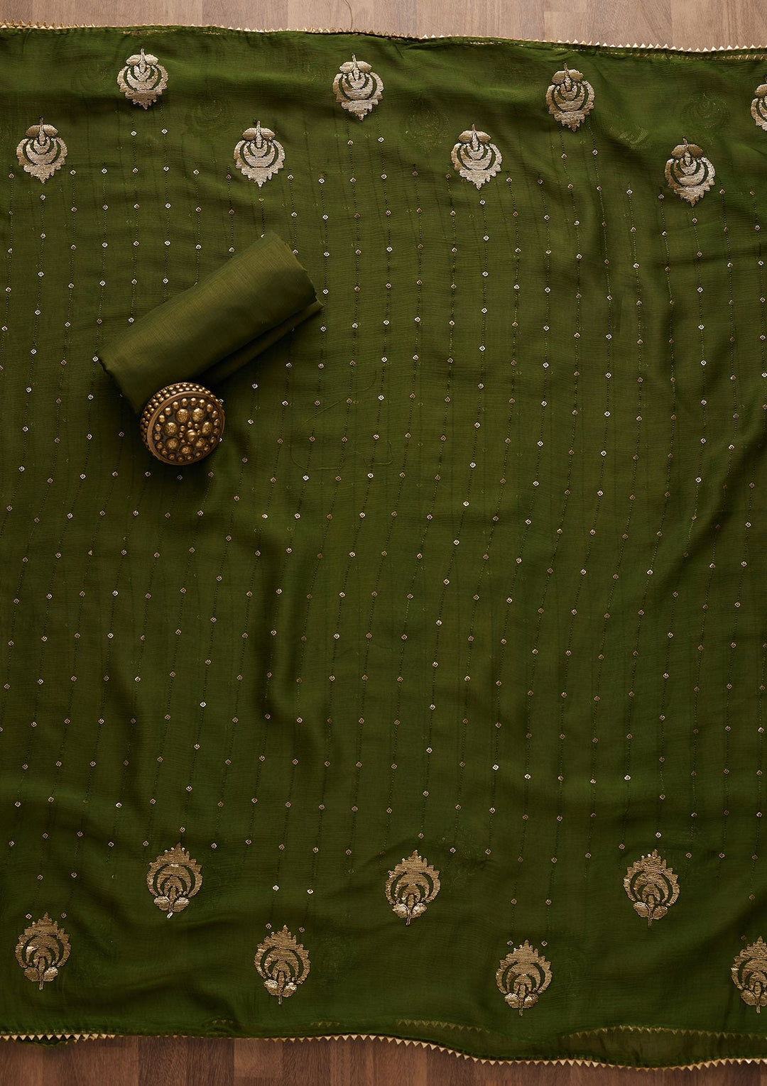 Leaf Green Sequins Georgette Unstitched Salwar Suit-Koskii