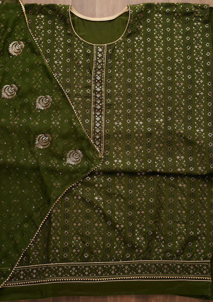 Leaf Green Sequins Georgette Unstitched Salwar Suit-Koskii
