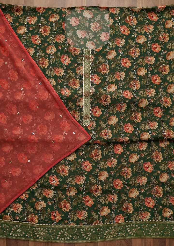 Leaf Green Sequins Georgette Unstitched Salwar Suit-Koskii