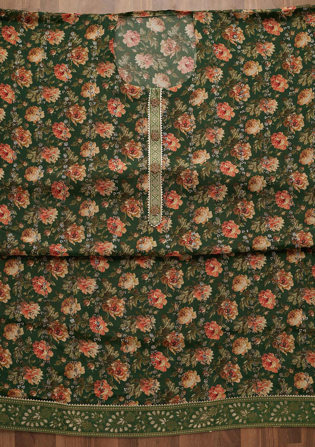 Leaf Green Sequins Georgette Unstitched Salwar Suit-Koskii