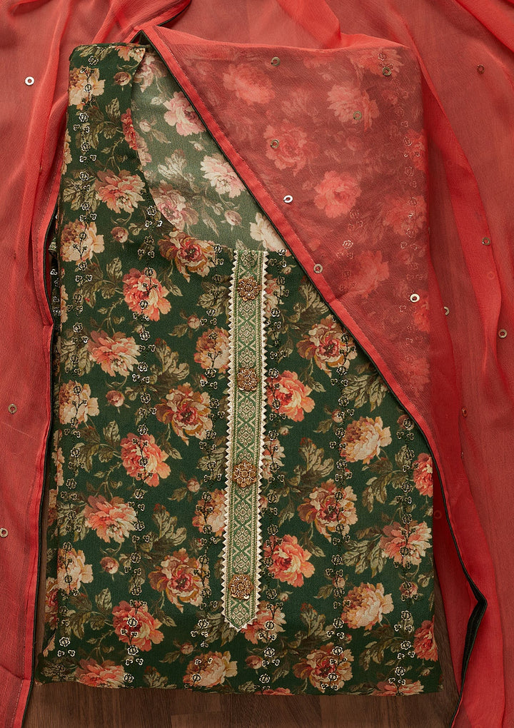 Leaf Green Sequins Georgette Unstitched Salwar Suit-Koskii