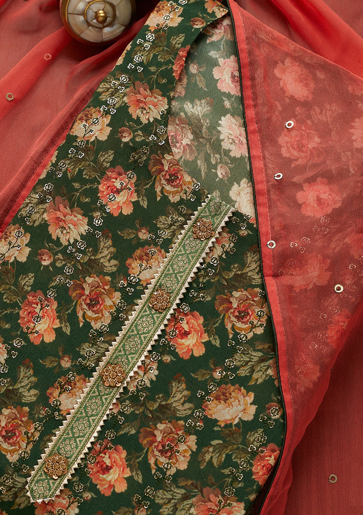 Leaf Green Sequins Georgette Unstitched Salwar Suit-Koskii